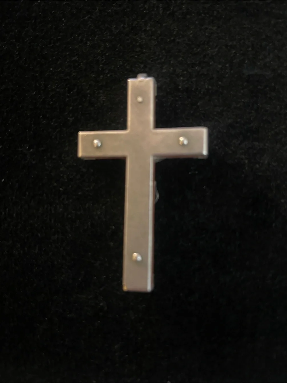 VINTAGE Brown Wood Cross Pendant with Silver Corpus 1.5”